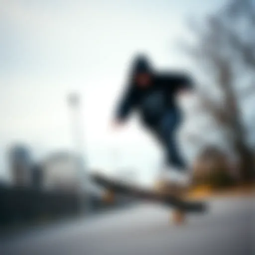 Skateboarder in motion wearing a 999 Club hoodie