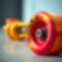 A close-up view of high-quality skateboard wheels with vibrant colors