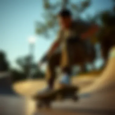 A skateboarder practicing safety techniques while riding