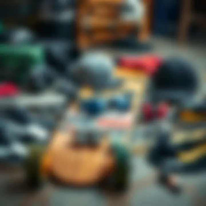 An array of essential skateboarding gear laid out for new skaters