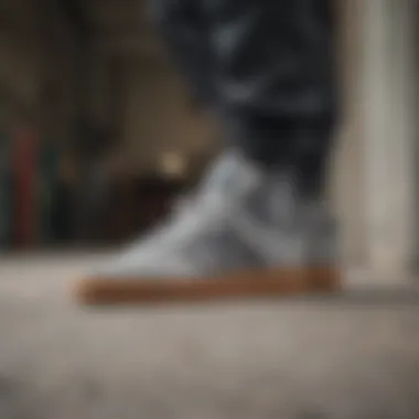 The adidas Busenitz Gray in action during a skateboarding trick