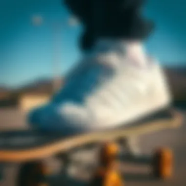 Adidas Forum White on a skateboard, reflecting its cultural significance