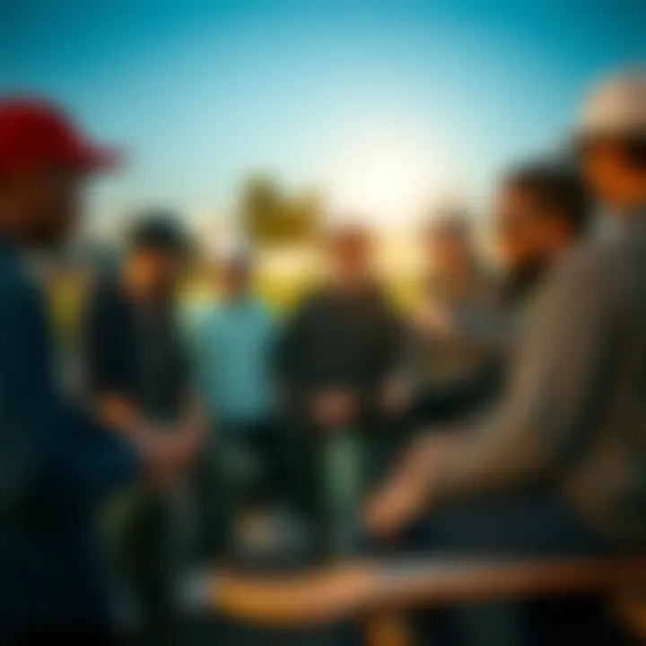 Group of skateboarders discussing sustainable practices within their community