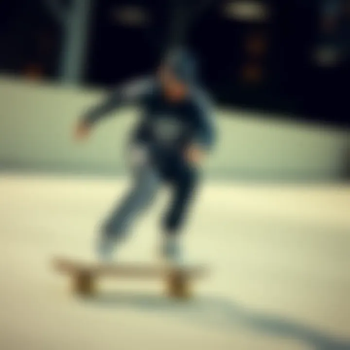 A skateboarder in motion wearing Adidas