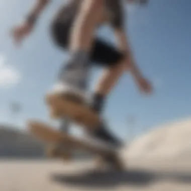 A skateboarder executing a trick while wearing Airspeed shoes.