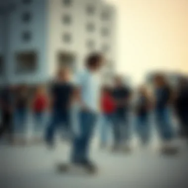 Community Vibe in Almost Famous Group of skaters wearing Almost Famous jeans in an urban skate park