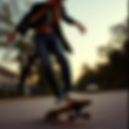 Dynamic skateboarder showcasing style in Almost Famous skinny jeans