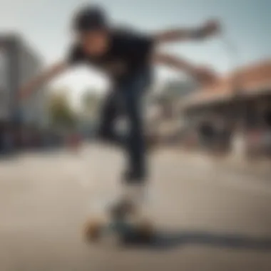 Skater in Action with Spitfire Wheels Skater performing tricks on a skateboard equipped with Spitfire wheels.