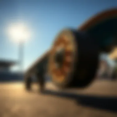 Showcasing the unique wheel design of the Andy Anderson skateboard