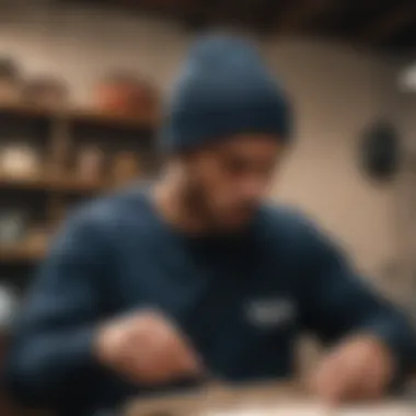 An artisan crafting a high-quality fisherman beanie with premium materials.