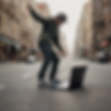 A skateboarder using a bifold wallet in an urban setting