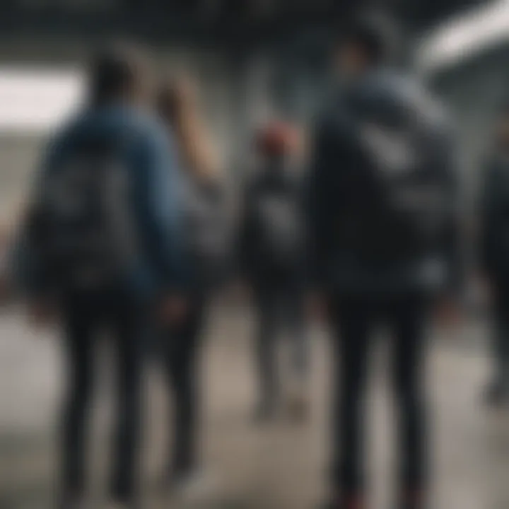 A group of skaters showcasing different styles with the Black Champion Backpack