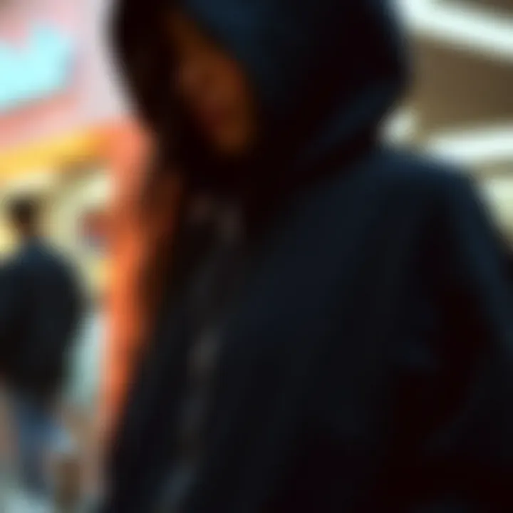 A stylish black zipped hoodie on display