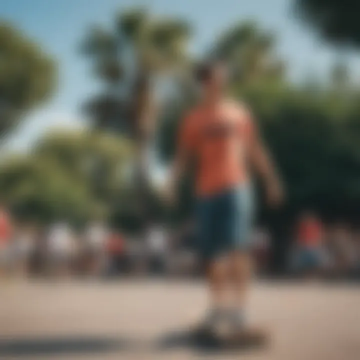 Athletes wearing Brixton boardshorts during a skateboarding session