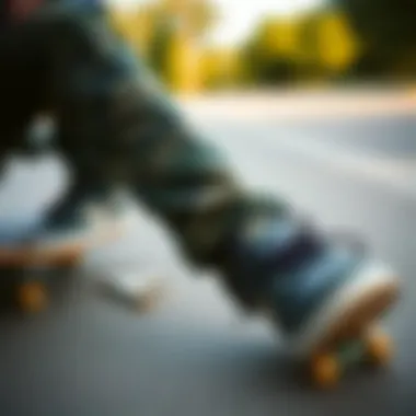 A stylish arrangement showcasing camo cargo pants paired with skate shoes and accessories