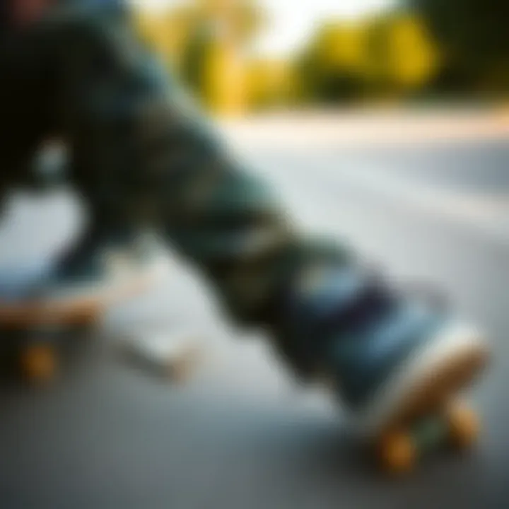 A stylish arrangement showcasing camo cargo pants paired with skate shoes and accessories