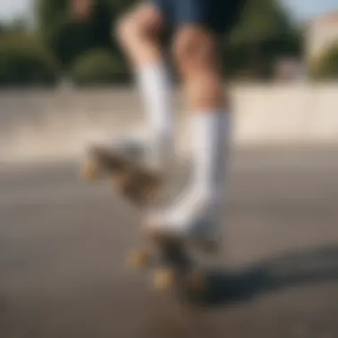 Skater wearing Champion white ankle socks while performing a trick