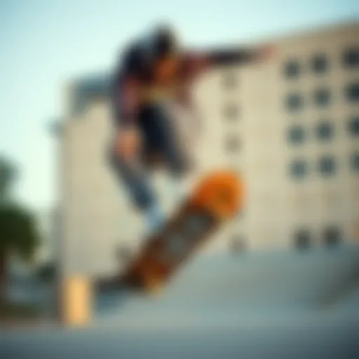 A skateboarder performing a trick wearing Champs sweat pants