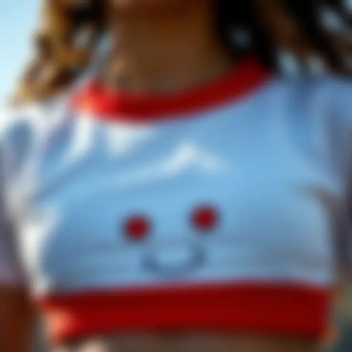 Close-up of the unique design elements of the Charlie Brown crop top.