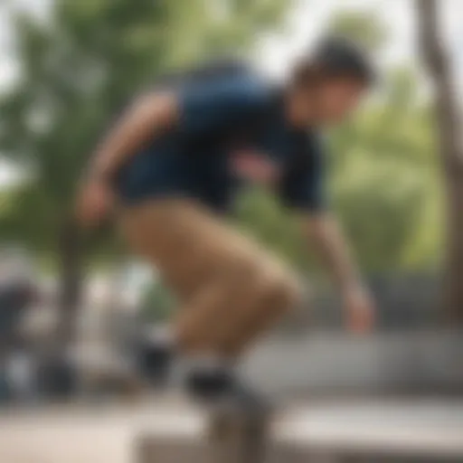 A dynamic skateboarder showcasing a chest pack bag during a trick