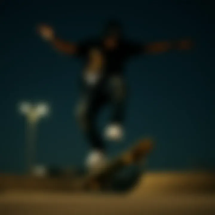 Chima Ferguson performing a trick on his skateboard