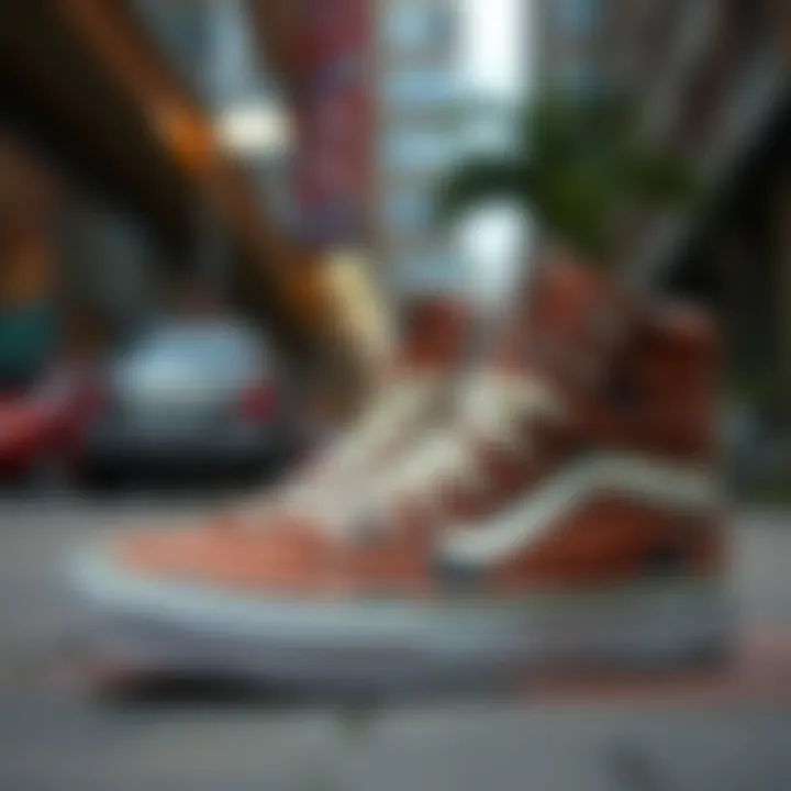 Vans high tops showcasing unique lace designs in an urban setting