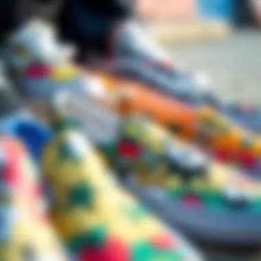 Diverse Designs of Slip-On Vans A close-up of various colorful slip-on Vans designs