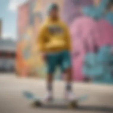 A colorful mural with skateboarders in Teddy Fresh apparel