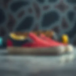 Vibrant slip-on Vans against a skateboard backdrop