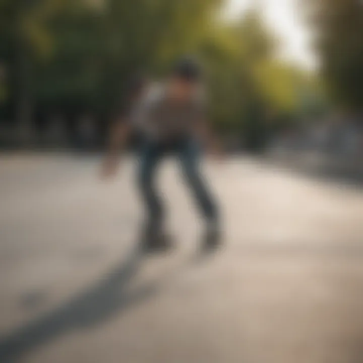 A novice skater practicing basic tricks on a smooth surface