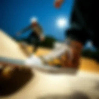 Dynamic skateboarding scene with Converse animal print sneakers