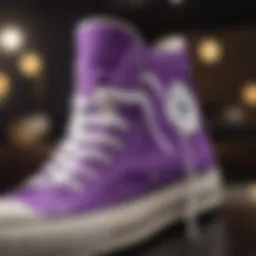 Close-up of Converse Purple sneakers showcasing unique design details.