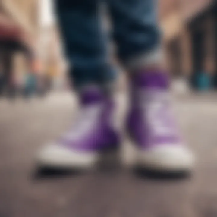 Artistic representation of Converse Purple in urban settings.