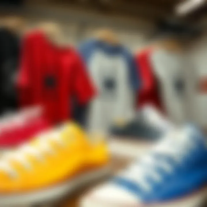 A stylish display of Converse shirts showcasing various colors and designs