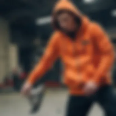 Vibrant Zip-Up Hoodie in Action Dynamic skater showcasing a vibrant zip-up hoodie