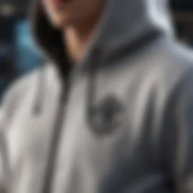 Close-up of a stylish zip-up hoodie with unique design elements