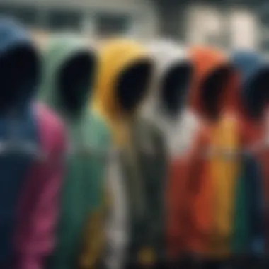 Diverse Designs: The Palette of Champion Hoodies An array of vibrant champion hoodie designs displayed creatively.