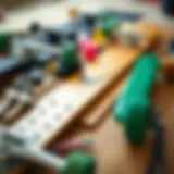 A close-up of skateboard components laid out for assembly