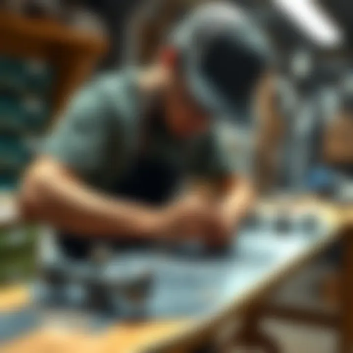 Crafting a Customized Deck Artisan applying finishing touches to a custom skateboard deck