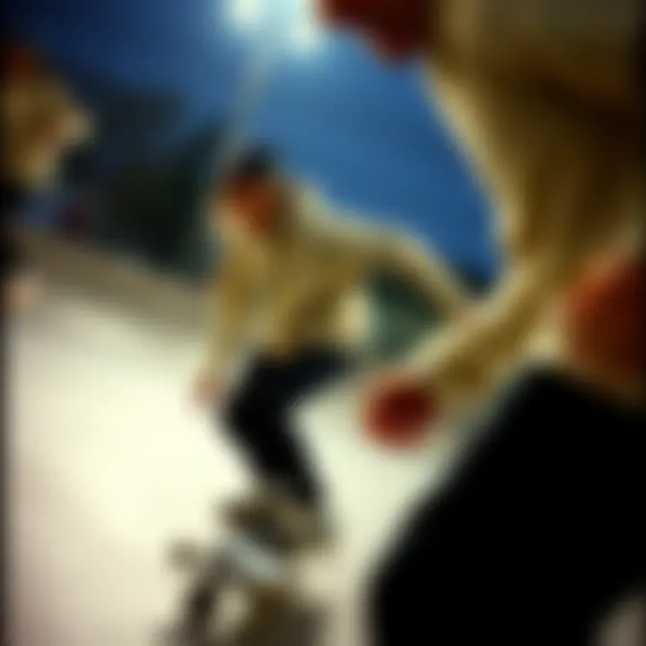 Skaters wearing the Cream Champion sweatshirt during a vibrant skate session