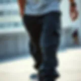 Cuff cargo pants styled for skateboarding