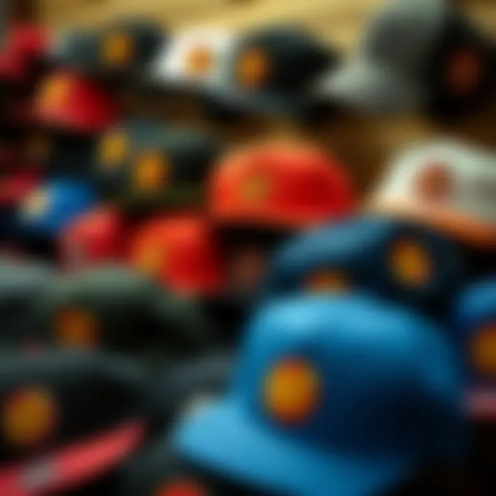 Collection of various Santa Cruz hats on display