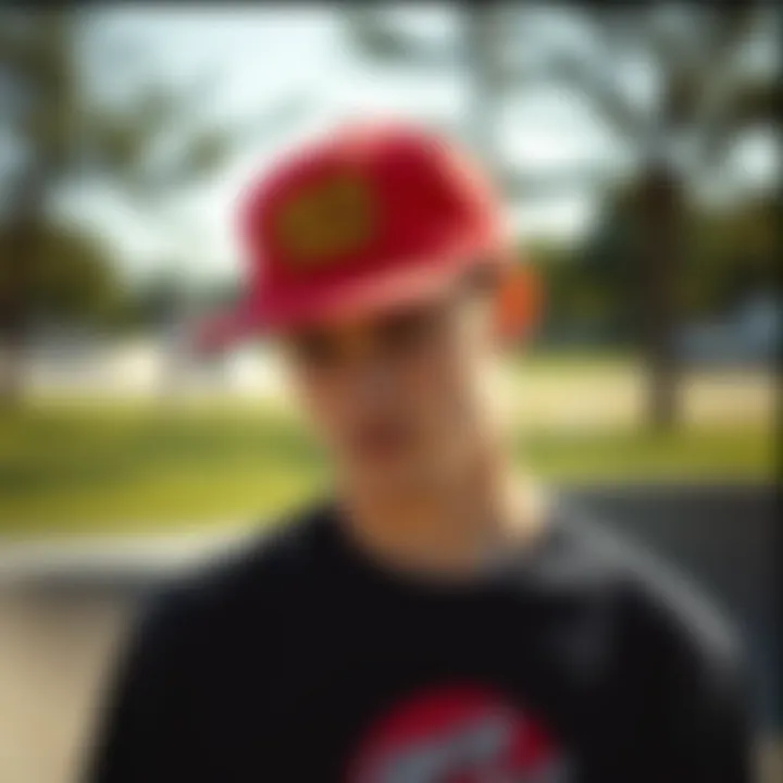 Skater wearing a Santa Cruz hat at a skate park