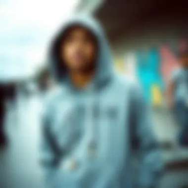 An artistic representation of a skater's identity through fashion choices, including a grey hoodie