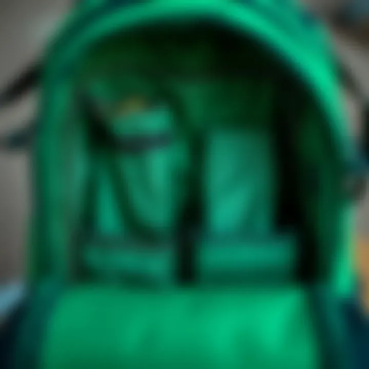 Interior compartments of the Dakine Green Backpack showing storage capabilities