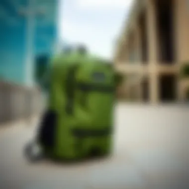 Stylish Dakine Green Backpack showcased in an urban skate park