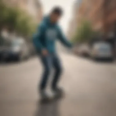 Skater wearing Diamond Company clothing in an urban environment