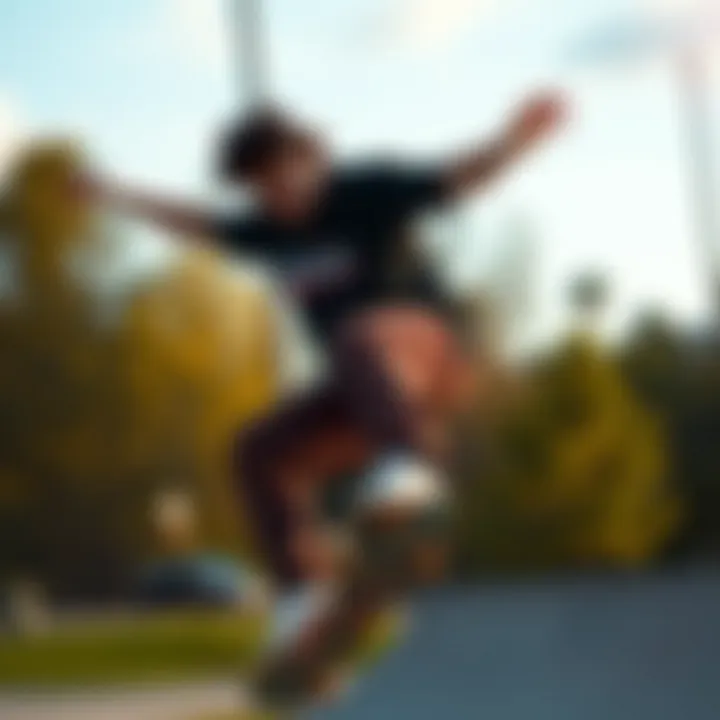 Skateboarding tricks captured while wearing Dickies A Shirts