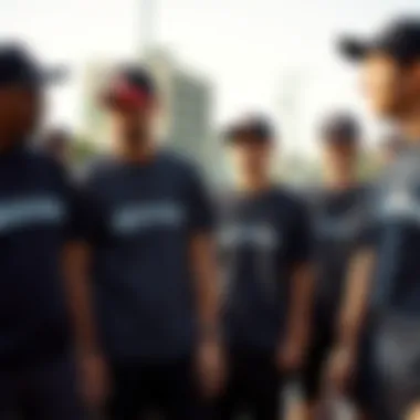Group of skaters reflecting camaraderie in Dickies A Shirts