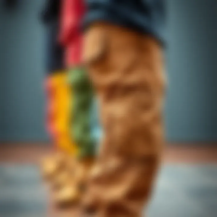 Side profile of Dickies cargo pants with various color options displayed